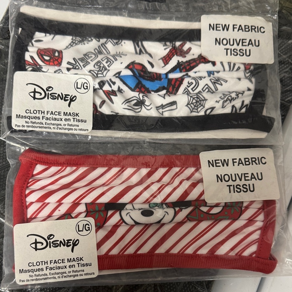 Disney Kids Cloth Face Masks - Spiderman & Mickey with the word “Joy” for Xmas.